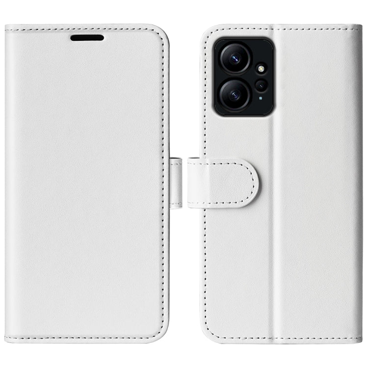 White horizontal flip leather phone case with camera cutout and flip tab for Xiaomi Redmi Note 12 4G