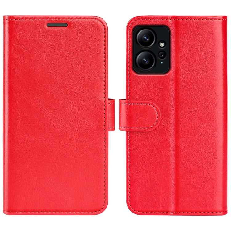 Red horizontal flip leather phone case with camera cutout and flip tab for Xiaomi Redmi Note 12 4G