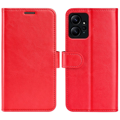 Red horizontal flip leather phone case with camera cutout and flip tab for Xiaomi Redmi Note 12 4G