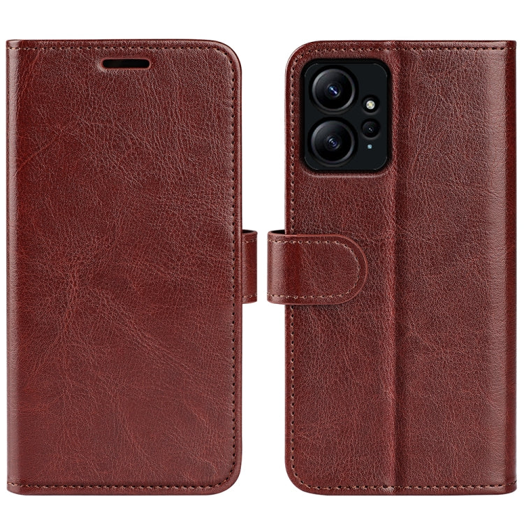 Brown horizontal flip leather phone case with camera cutout and flip tab for Xiaomi Redmi Note 12 4G