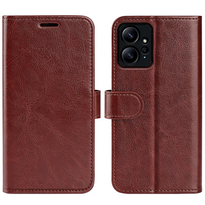 Brown horizontal flip leather phone case with camera cutout and flip tab for Xiaomi Redmi Note 12 4G