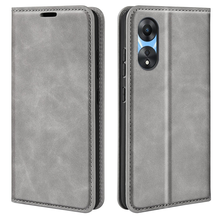 Grey leather folio phone case with stitched trim and camera cutout
