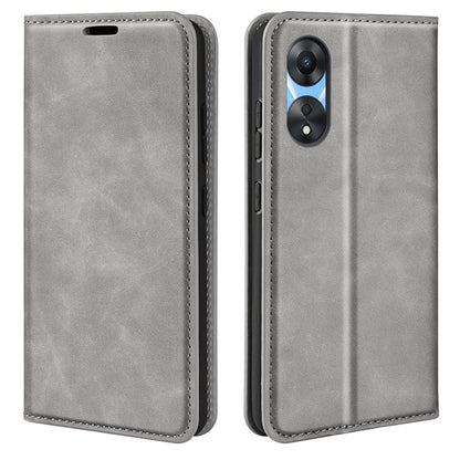 Grey leather folio phone case with stitched trim and camera cutout