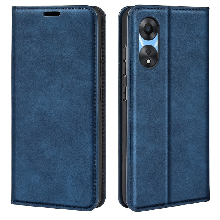 Dark blue leather folio phone case with stitched edges and camera cutout