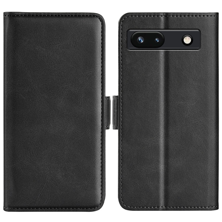 Black leather flip phone case with magnetic buckle, dual-side cover, camera cutout