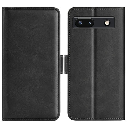 Black leather flip phone case with magnetic buckle, dual-side cover, camera cutout
