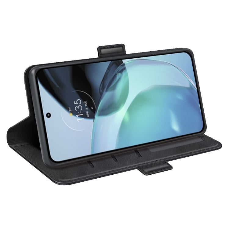 Black leather flip phone case with magnetic buckle, stand-style viewing angle