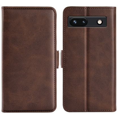 Dark brown leather flip phone case with magnetic buckle, dual-side cover and camera cutout