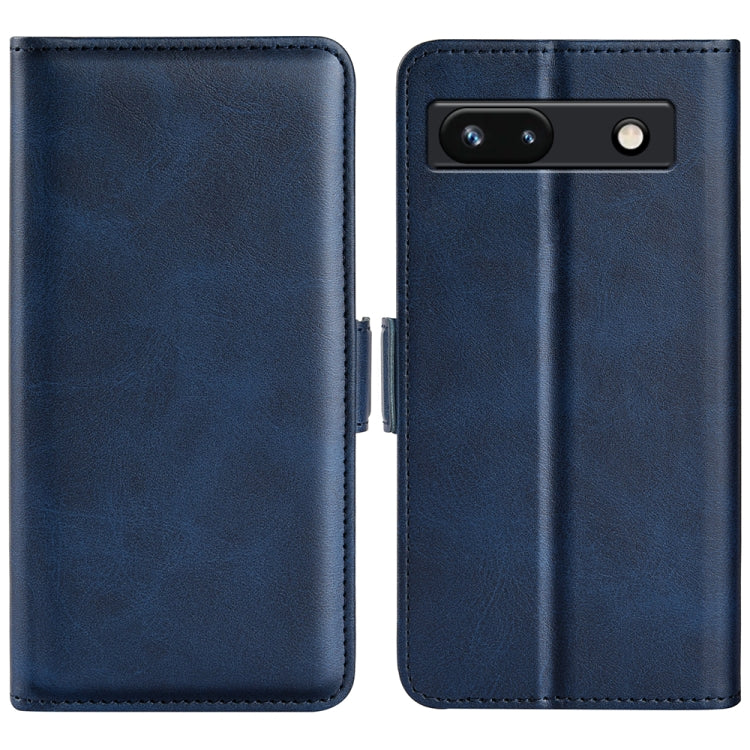Dark blue leather flip phone case with magnetic buckle, dual-side cover and camera cutout