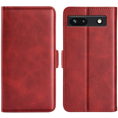 Red leather flip phone case with magnetic buckle, dual-side cover and camera cutout