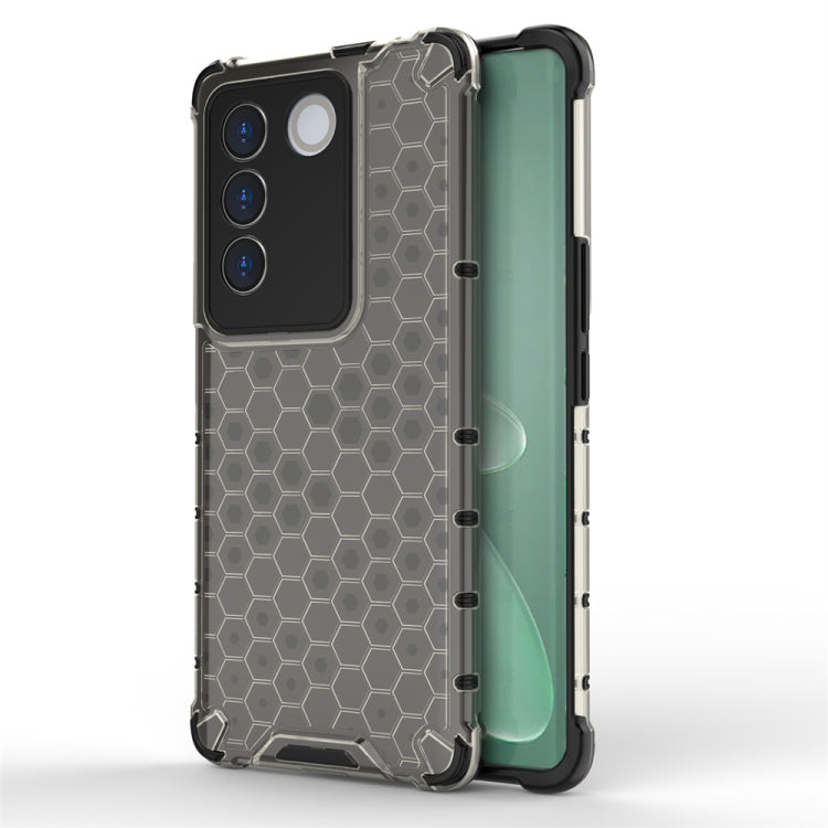 Shockproof honeycomb phone case for vivo, black with hex pattern and raised edges