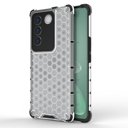 Shockproof honeycomb phone case for vivo, light gray hex pattern with black corners