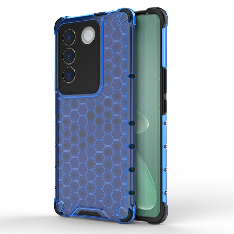 Shockproof honeycomb phone case for vivo, blue hex pattern with protective corner bumpers