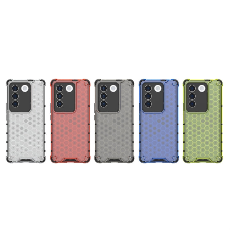 Shockproof honeycomb phone cases for vivo in white, red, gray, blue, and green