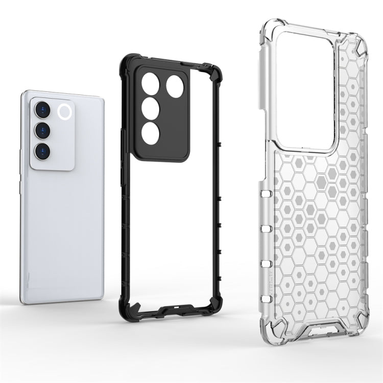Shockproof honeycomb phone case for vivo, white case with camera cutout and bumper frame