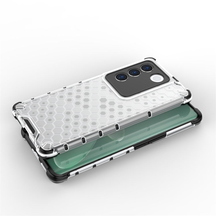 Shockproof honeycomb phone case for vivo, white with hex pattern and side button cutouts