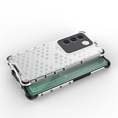 Shockproof honeycomb phone case for vivo, white with hex pattern and side button cutouts
