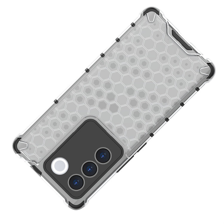 Shockproof honeycomb phone case for vivo, white hex pattern case with camera lens opening