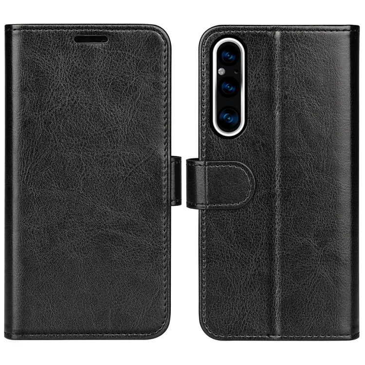Black textured flip leather phone case for Sony Xperia 1 V, with card slot