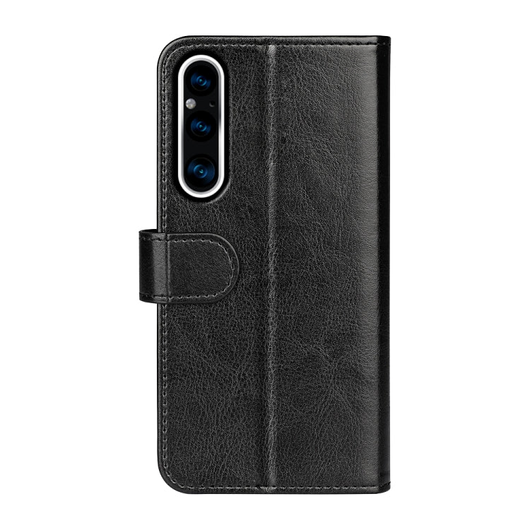 Black textured flip leather phone case for Sony Xperia 1 V, side view with cutouts