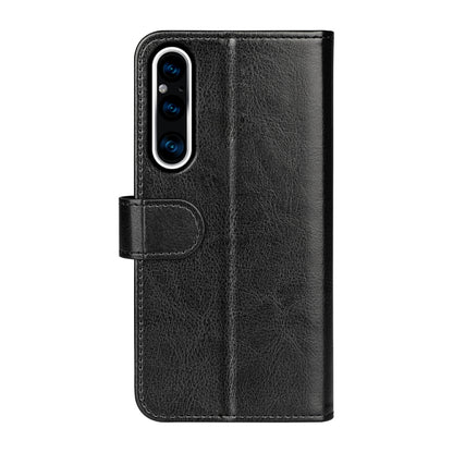 Black textured flip leather phone case for Sony Xperia 1 V, side view with cutouts