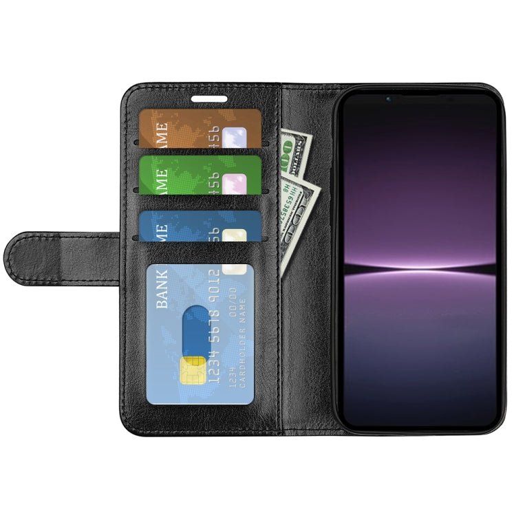 Black textured flip leather phone case for Sony Xperia 1 V, wallet interior with slots