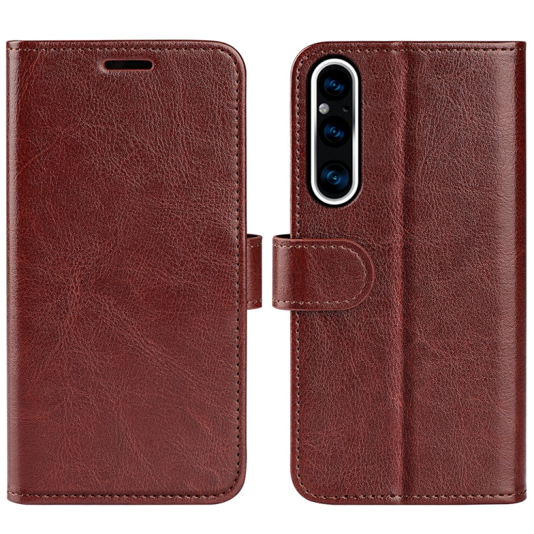 Brown textured flip leather phone case for Sony Xperia 1 V, with front cover