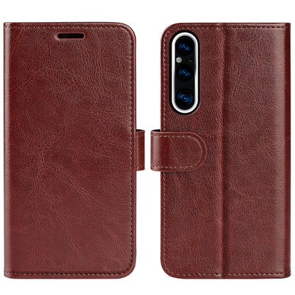 Brown textured flip leather phone case for Sony Xperia 1 V, with front cover