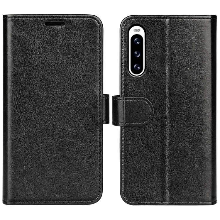 Black horizontal flip leather phone case with magnetic clasp and cutout for camera