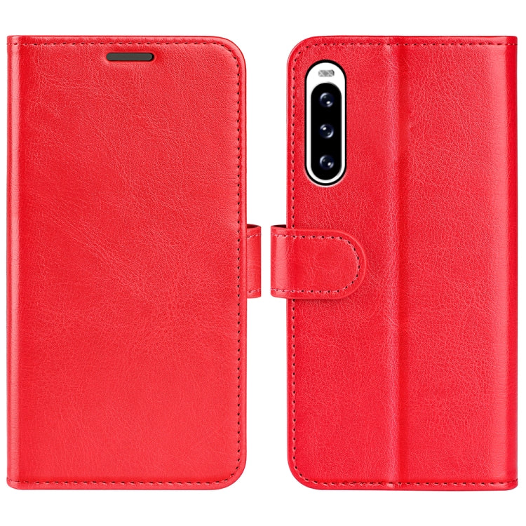 Red horizontal flip leather phone case with magnetic clasp and camera cutout