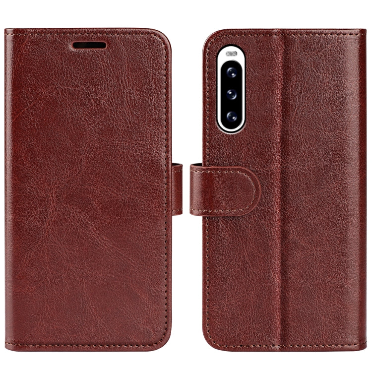 Brown horizontal flip leather phone case with magnetic clasp and camera cutout
