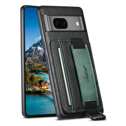 Blue PU phone case with card wallet and wrist strap, magnetic flap, visible card slots