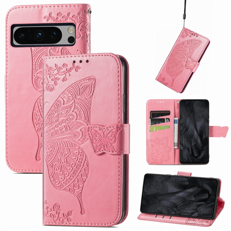 Butterfly Love Flower Embossed Leather Phone Case, For Google Pixel 11 Pro XL, For Google Pixel 9, For Google Pixel 8 Pro, For Google Pixel 8