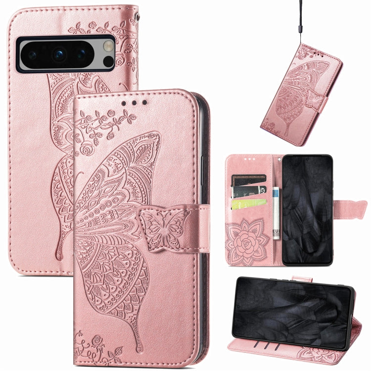 Butterfly Love Flower Embossed Leather Phone Case, For Google Pixel 11 Pro XL, For Google Pixel 9, For Google Pixel 8 Pro, For Google Pixel 8