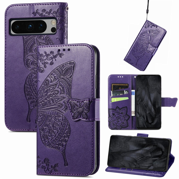 Butterfly Love Flower Embossed Leather Phone Case, For Google Pixel 11 Pro XL, For Google Pixel 9, For Google Pixel 8 Pro, For Google Pixel 8