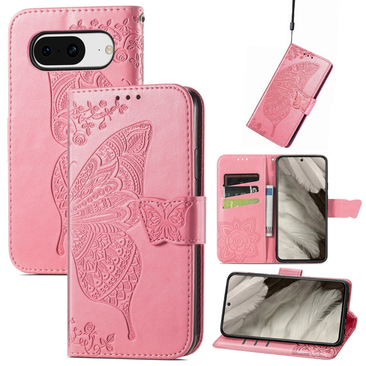 Butterfly Love Flower Embossed Leather Phone Case, For Google Pixel 11 Pro XL, For Google Pixel 9, For Google Pixel 8 Pro, For Google Pixel 8