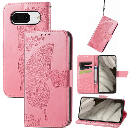 Butterfly Love Flower Embossed Leather Phone Case, For Google Pixel 11 Pro XL, For Google Pixel 9, For Google Pixel 8 Pro, For Google Pixel 8