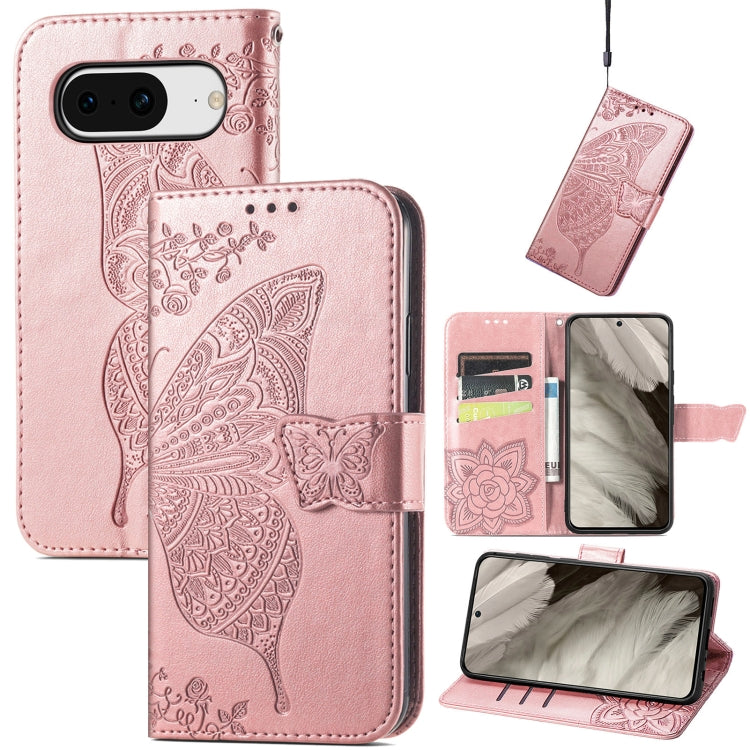 Butterfly Love Flower Embossed Leather Phone Case, For Google Pixel 11 Pro XL, For Google Pixel 9, For Google Pixel 8 Pro, For Google Pixel 8