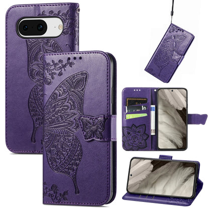 Butterfly Love Flower Embossed Leather Phone Case, For Google Pixel 11 Pro XL, For Google Pixel 9, For Google Pixel 8 Pro, For Google Pixel 8
