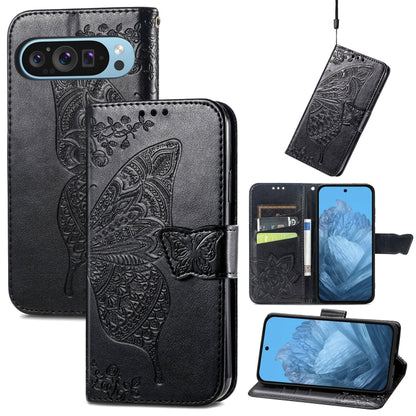 Butterfly Love Flower Embossed Leather Phone Case, For Google Pixel 11 Pro XL, For Google Pixel 9, For Google Pixel 8 Pro, For Google Pixel 8