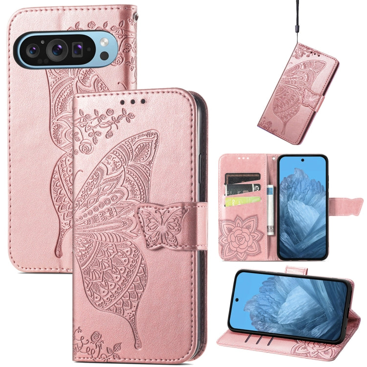 Butterfly Love Flower Embossed Leather Phone Case, For Google Pixel 11 Pro XL, For Google Pixel 9, For Google Pixel 8 Pro, For Google Pixel 8
