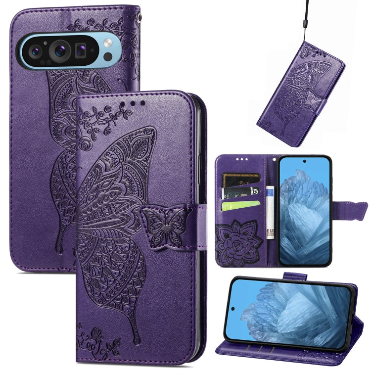 Butterfly Love Flower Embossed Leather Phone Case, For Google Pixel 11 Pro XL, For Google Pixel 9, For Google Pixel 8 Pro, For Google Pixel 8