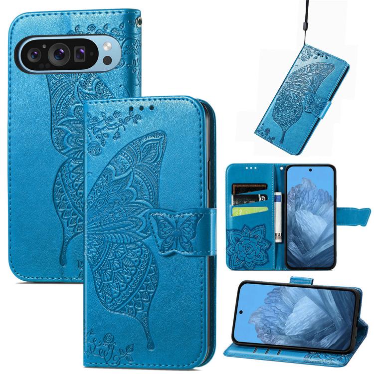 Butterfly Love Flower Embossed Leather Phone Case, For Google Pixel 11 Pro XL, For Google Pixel 9, For Google Pixel 8 Pro, For Google Pixel 8