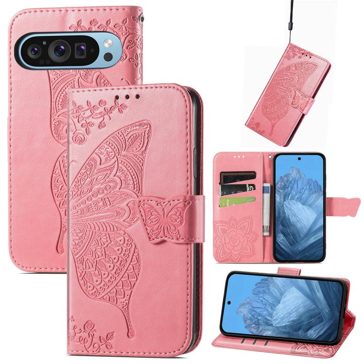 Butterfly Love Flower Embossed Leather Phone Case, For Google Pixel 11 Pro XL, For Google Pixel 9, For Google Pixel 8 Pro, For Google Pixel 8