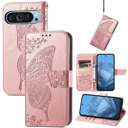 Butterfly Love Flower Embossed Leather Phone Case, For Google Pixel 11 Pro XL, For Google Pixel 9, For Google Pixel 8 Pro, For Google Pixel 8
