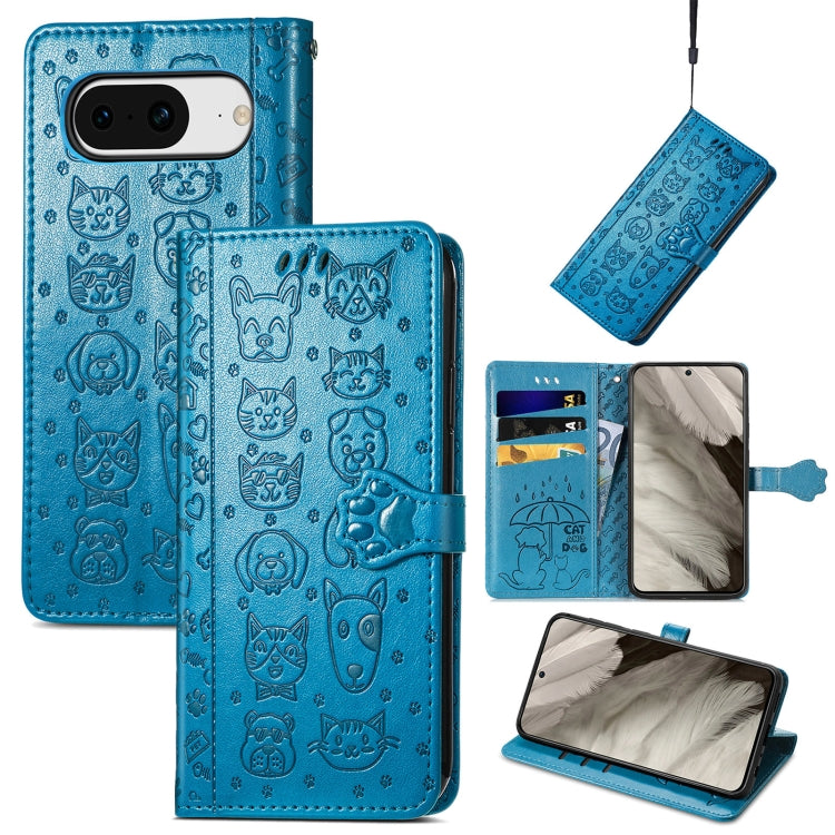Cat and Dog Embossed Leather Phone Case, For Google Pixel 11 Pro XL, For Google Pixel 8 Pro, For Google Pixel 8