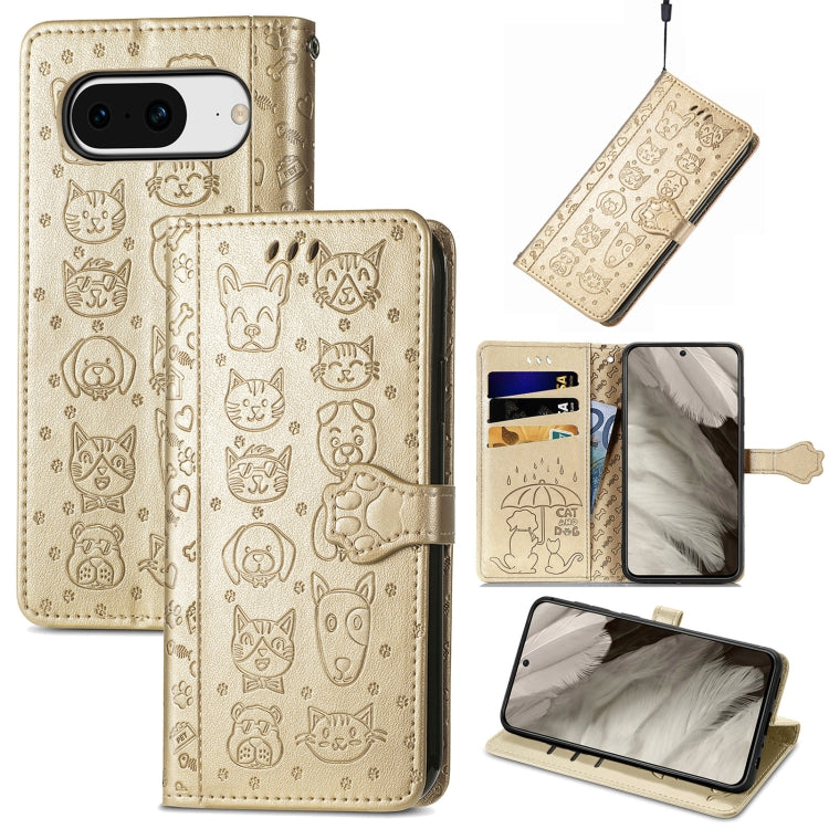 Cat and Dog Embossed Leather Phone Case, For Google Pixel 11 Pro XL, For Google Pixel 8 Pro, For Google Pixel 8