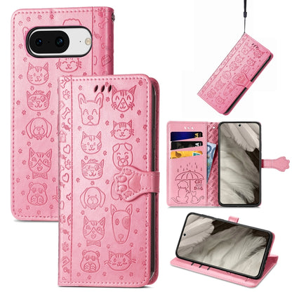 Cat and Dog Embossed Leather Phone Case, For Google Pixel 11 Pro XL, For Google Pixel 8 Pro, For Google Pixel 8
