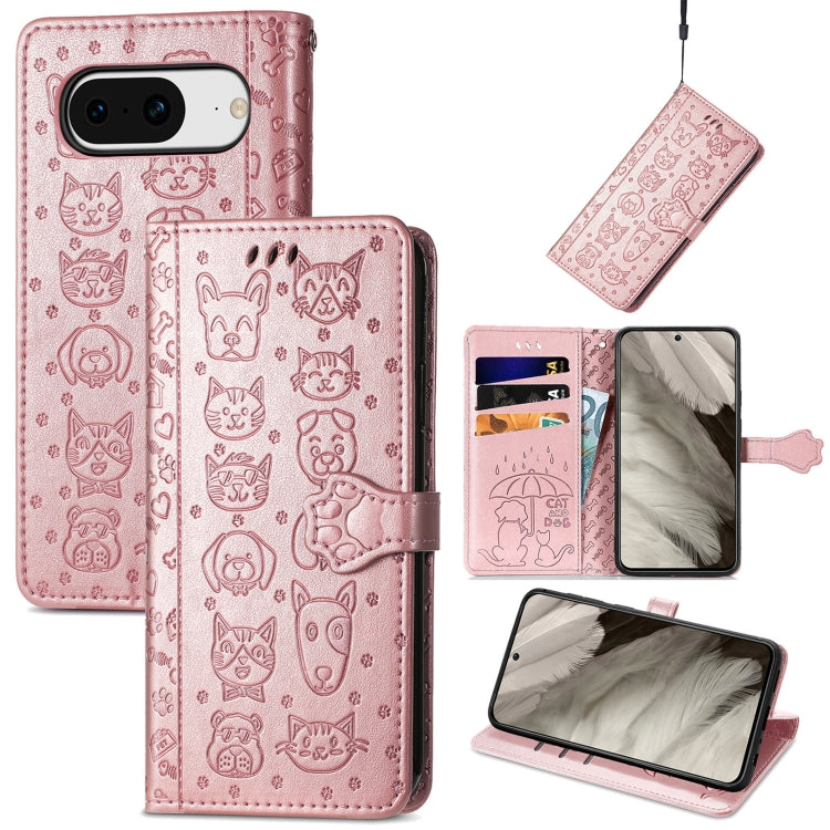 Cat and Dog Embossed Leather Phone Case, For Google Pixel 11 Pro XL, For Google Pixel 8 Pro, For Google Pixel 8
