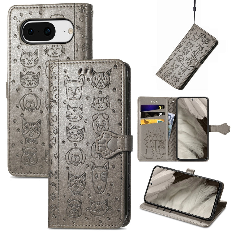 Cat and Dog Embossed Leather Phone Case, For Google Pixel 11 Pro XL, For Google Pixel 8 Pro, For Google Pixel 8